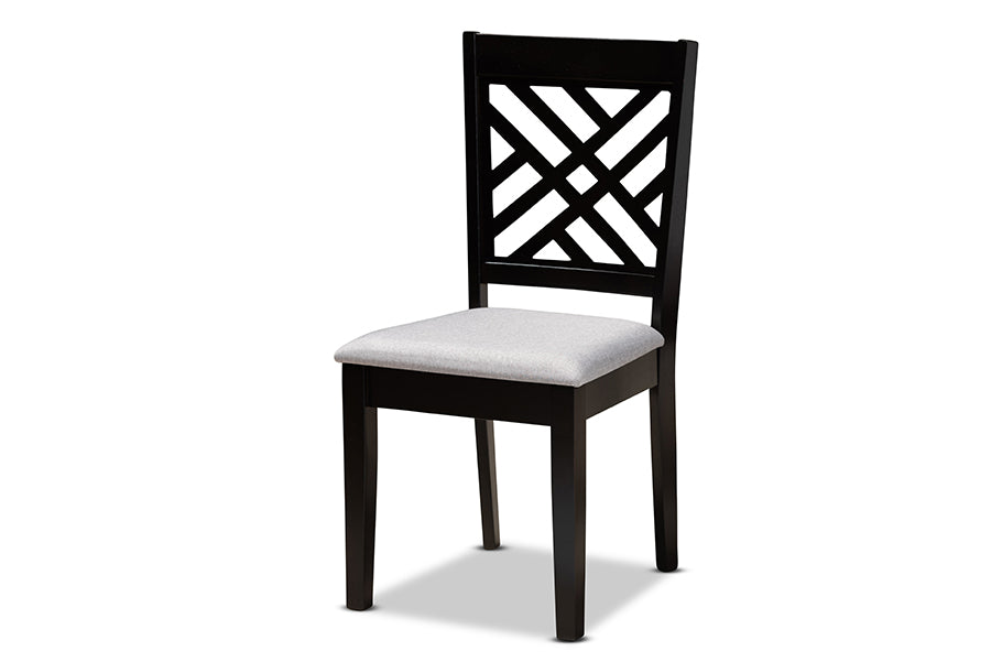 baxton studio norah modern and contemporary grey fabric upholstered and dark brown finished wood 7 piece dining set | Modish Furniture Store-3