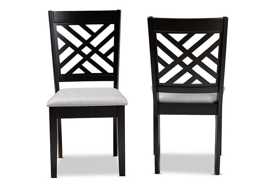 Baxton Studio Caron Modern and Contemporary Grey Fabric Upholstered Espresso Brown Finished Wood 2-Piece Dining Chair Set Set | Modishstore | Dining Chairs - 3