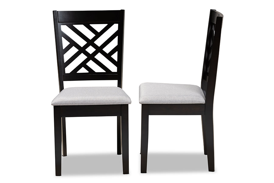 Baxton Studio Caron Modern and Contemporary Grey Fabric Upholstered Espresso Brown Finished Wood 2-Piece Dining Chair Set Set | Modishstore | Dining Chairs - 2