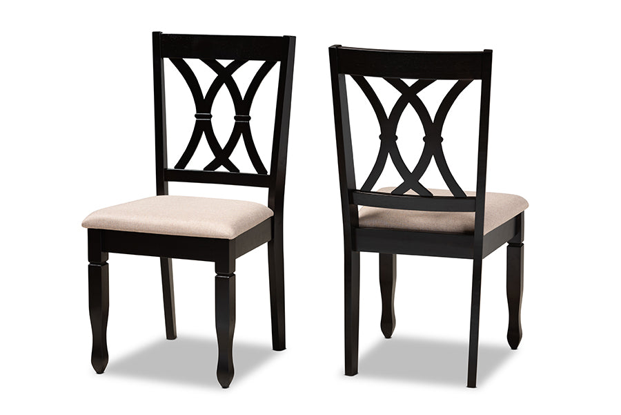 Baxton Studio Reneau Modern and Contemporary Sand Fabric Upholstered Espresso Brown Finished Wood 2-Piece Dining Chair Set Set | Modishstore | Dining Chairs - 4