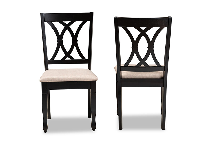 Baxton Studio Reneau Modern and Contemporary Sand Fabric Upholstered Espresso Brown Finished Wood 2-Piece Dining Chair Set Set | Modishstore | Dining Chairs - 3