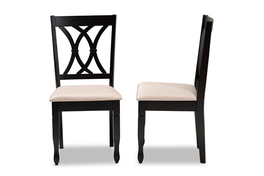 Baxton Studio Reneau Modern and Contemporary Sand Fabric Upholstered Espresso Brown Finished Wood 2-Piece Dining Chair Set Set | Modishstore | Dining Chairs - 2