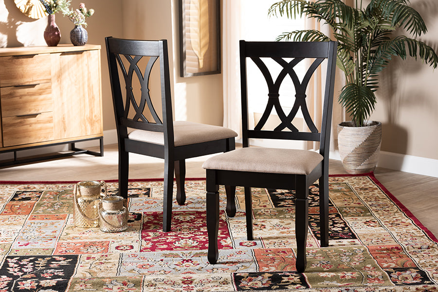 Baxton Studio Reneau Modern and Contemporary Sand Fabric Upholstered Espresso Brown Finished Wood 2-Piece Dining Chair Set Set | Modishstore | Dining Chairs