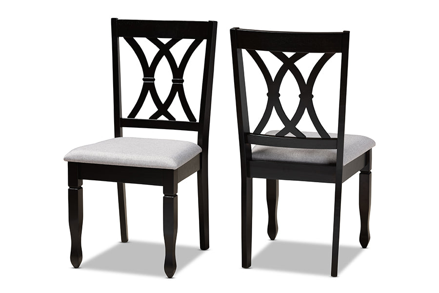 Baxton Studio Reneau Modern and Contemporary Grey Fabric Upholstered Espresso Brown Finished Wood 2-Piece Dining Chair Set Set | Modishstore | Dining Chairs - 4