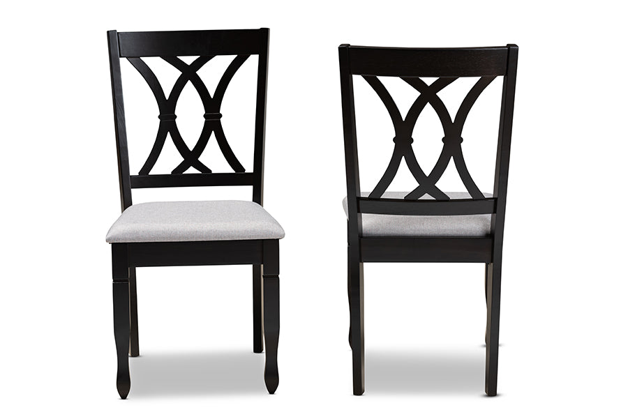 Baxton Studio Reneau Modern and Contemporary Grey Fabric Upholstered Espresso Brown Finished Wood 2-Piece Dining Chair Set Set | Modishstore | Dining Chairs - 3