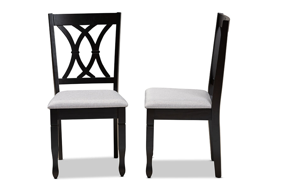 Baxton Studio Reneau Modern and Contemporary Grey Fabric Upholstered Espresso Brown Finished Wood 2-Piece Dining Chair Set Set | Modishstore | Dining Chairs - 2