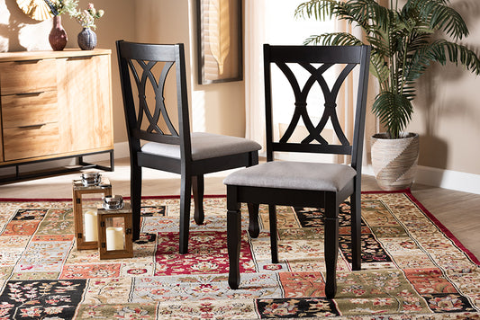 Baxton Studio Reneau Modern and Contemporary Grey Fabric Upholstered Espresso Brown Finished Wood 2-Piece Dining Chair Set Set | Modishstore | Dining Chairs