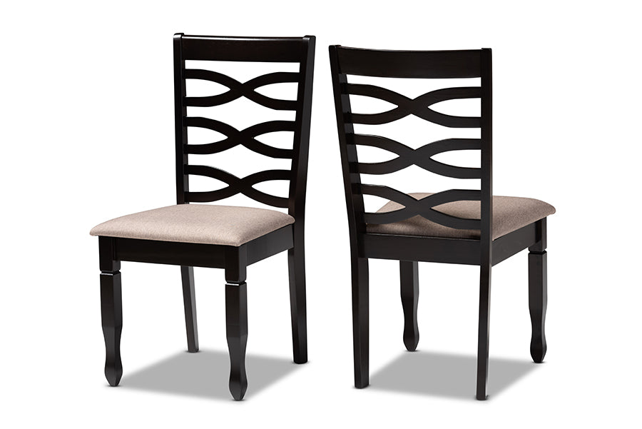 Baxton Studio Lanier Modern and Contemporary Sand Fabric Upholstered Dark Brown Finished 2-Piece Wood Dining Chair Set | Modishstore | Dining Chairs - 4