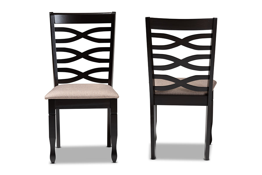 Baxton Studio Lanier Modern and Contemporary Sand Fabric Upholstered Dark Brown Finished 2-Piece Wood Dining Chair Set | Modishstore | Dining Chairs - 3