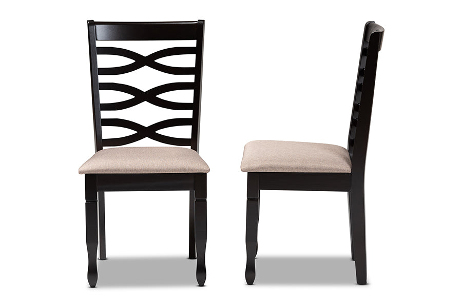 Baxton Studio Lanier Modern and Contemporary Sand Fabric Upholstered Dark Brown Finished 2-Piece Wood Dining Chair Set | Modishstore | Dining Chairs - 2
