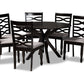 baxton studio mila modern and contemporary grey fabric upholstered and dark brown finished wood 7 piece dining set | Modish Furniture Store-2