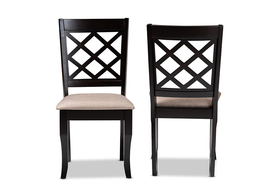 Baxton Studio Verner Modern and Contemporary Sand Fabric Upholstered Dark Brown Finished 2-Piece Wood Dining Chair Set | Modishstore | Dining Chairs - 3
