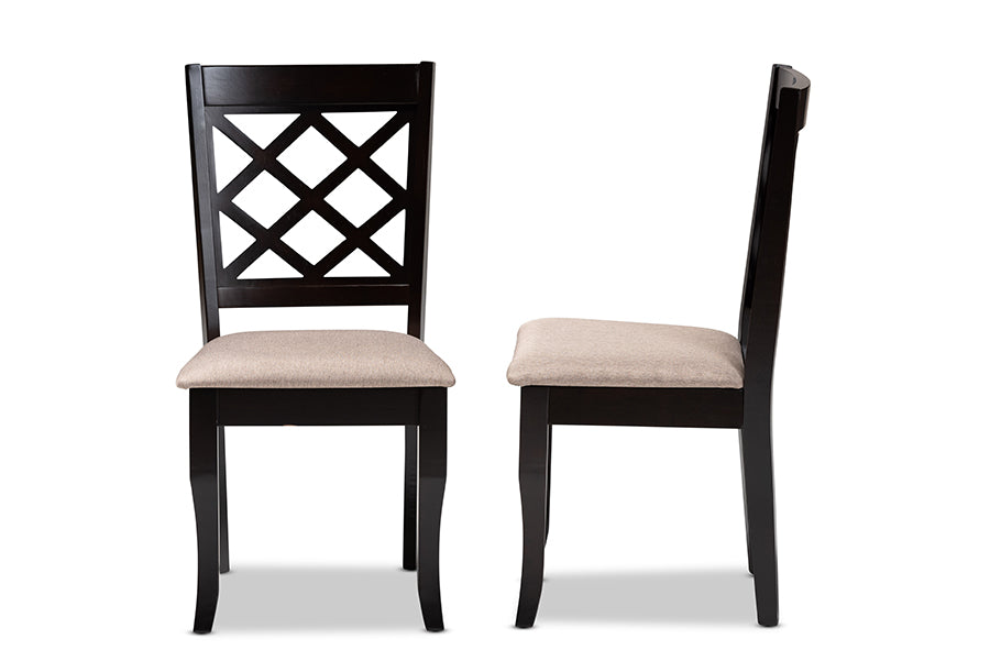 Baxton Studio Verner Modern and Contemporary Sand Fabric Upholstered Dark Brown Finished 2-Piece Wood Dining Chair Set | Modishstore | Dining Chairs - 2