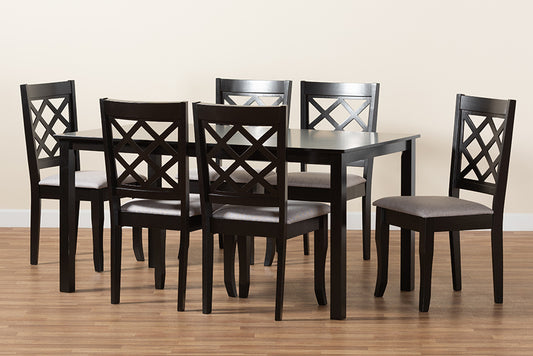Baxton Studio Verner Modern and Contemporary Grey Fabric Upholstered and Dark Brown Finished Wood  7-Piece Dining Set | Dining Sets | Modishstore