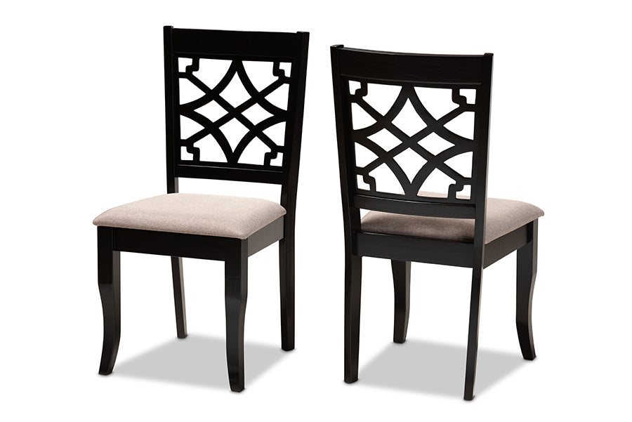 Baxton Studio Mael Modern and Contemporary Sand Fabric Upholstered and Espresso Brown Finished Wood 2-Piece Dining Chair Set | Modishstore | Dining Chairs - 4