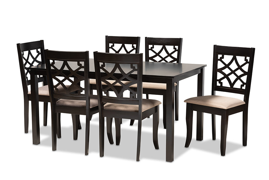 baxton studio mael modern and contemporary sand fabric upholstered and espresso brown finished wood 7 piece dining set | Modish Furniture Store-2