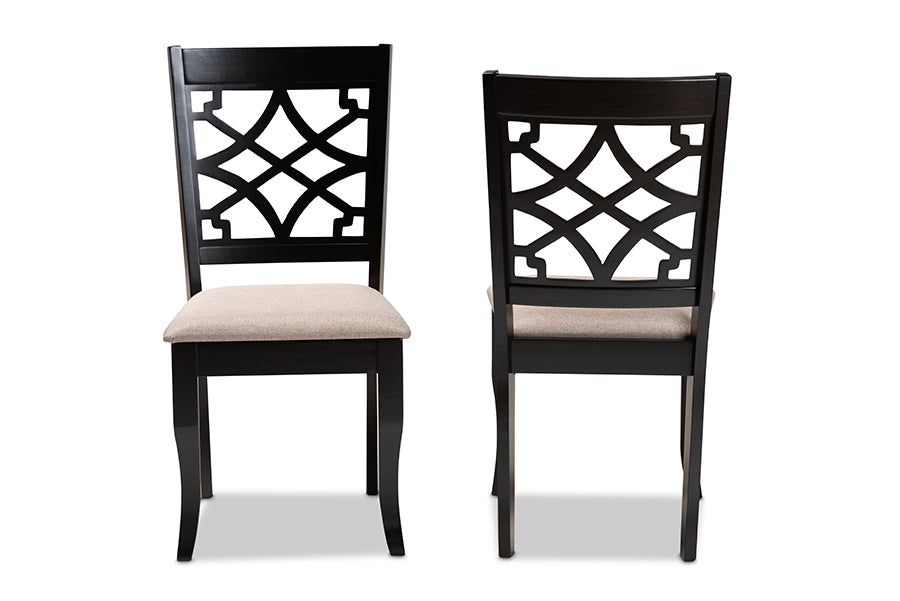 Baxton Studio Mael Modern and Contemporary Sand Fabric Upholstered and Espresso Brown Finished Wood 2-Piece Dining Chair Set | Modishstore | Dining Chairs - 3