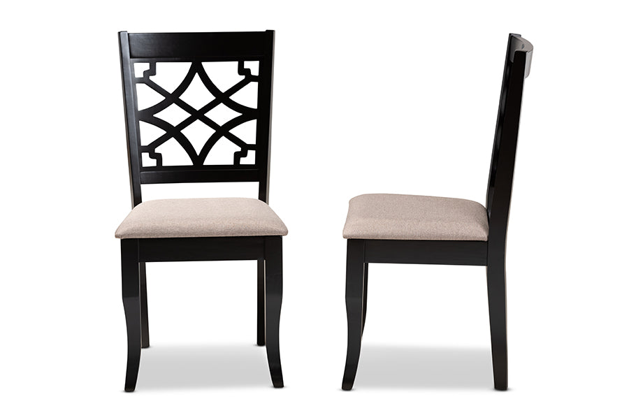Baxton Studio Mael Modern and Contemporary Sand Fabric Upholstered and Espresso Brown Finished Wood 2-Piece Dining Chair Set | Modishstore | Dining Chairs - 2