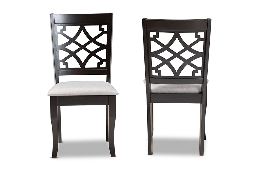 Baxton Studio Mael Modern and Contemporary Grey Fabric Upholstered and Dark Brown Finished Wood 2-Piece Dining Chair Set | Modishstore | Dining Chairs - 3