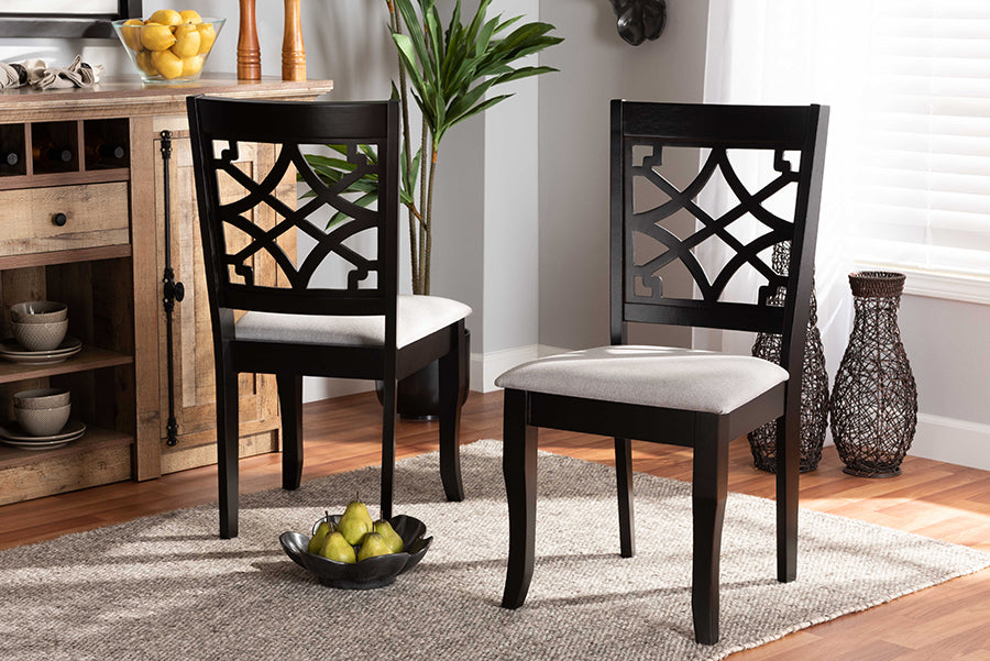 Baxton Studio Mael Modern and Contemporary Grey Fabric Upholstered and Dark Brown Finished Wood 2-Piece Dining Chair Set | Modishstore | Dining Chairs