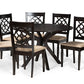 baxton studio sadie modern and contemporary sand fabric upholstered and dark brown finished wood 7 piece dining set | Modish Furniture Store-2