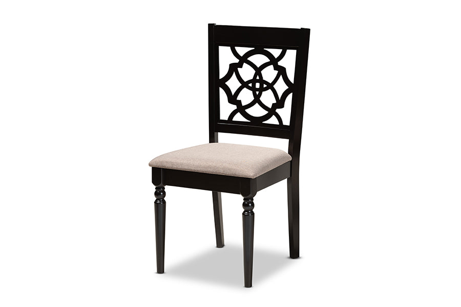 baxton studio sadie modern and contemporary sand fabric upholstered and dark brown finished wood 7 piece dining set | Modish Furniture Store-3