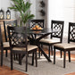 Baxton Studio Sadie Modern and Contemporary Sand Fabric Upholstered and Dark Brown Finished Wood 7-Piece Dining Set | Modishstore | Dining Sets