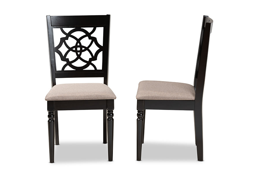 Baxton Studio Renaud Modern and Contemporary Sand Fabric Upholstered and Espresso Brown Finished Wood 2-Piece Dining Chair Set Set | Modishstore | Dining Chairs - 2