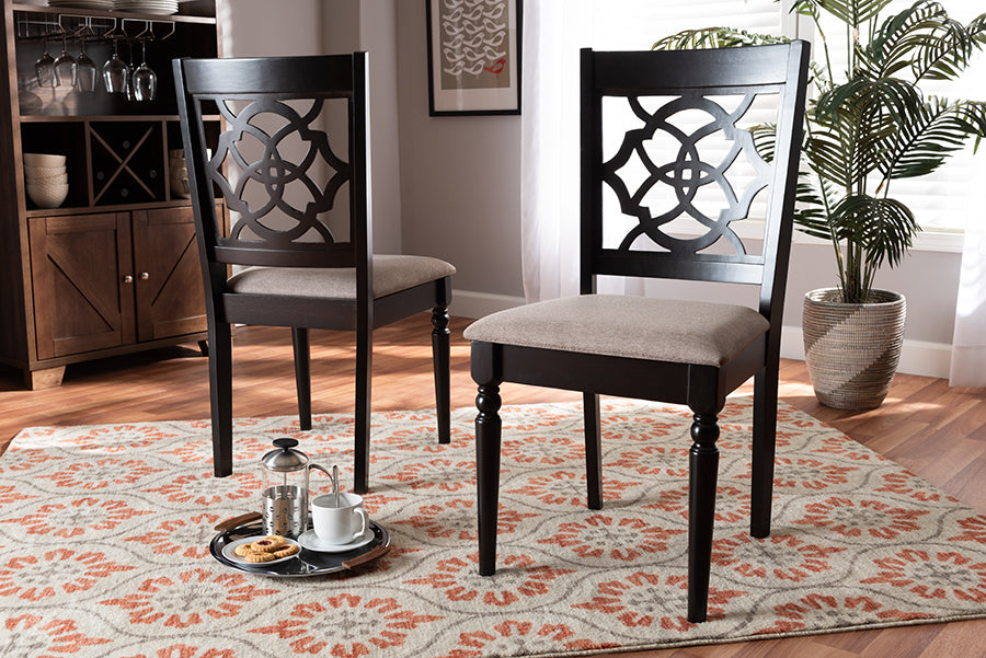 Baxton Studio Renaud Modern and Contemporary Sand Fabric Upholstered and Espresso Brown Finished Wood 2-Piece Dining Chair Set Set | Modishstore | Dining Chairs