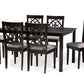 baxton studio renaud modern and contemporary grey fabric upholstered and dark brown finished wood 7 piece dining set | Modish Furniture Store-2