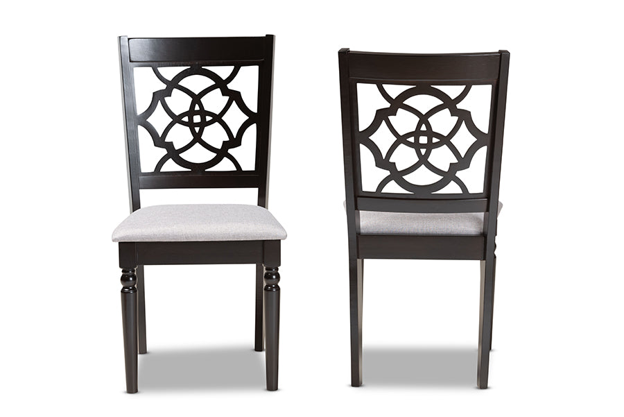 Baxton Studio Renaud Modern and Contemporary Grey Fabric Upholstered Espresso Brown Finished Wood Dining Chair Set of 4 | Modishstore | Dining Chairs - 3