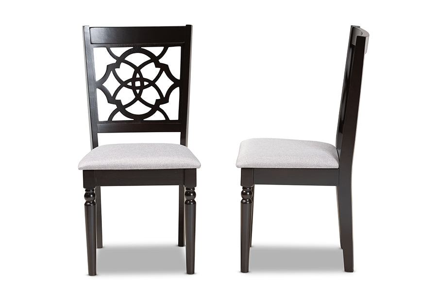 Baxton Studio Renaud Modern and Contemporary Grey Fabric Upholstered Espresso Brown Finished Wood Dining Chair Set of 4 | Modishstore | Dining Chairs - 2
