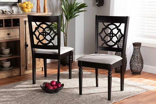 Baxton Studio Renaud Modern and Contemporary Grey Fabric Upholstered and Dark Brown Finished Wood 2-Piece Dining Chair Set | Modishstore | Dining Chairs