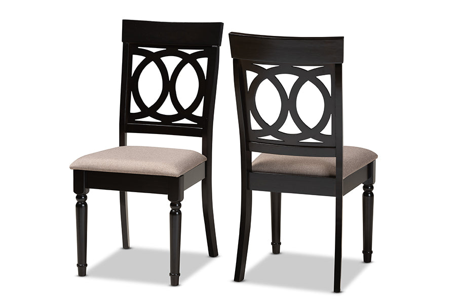 Baxton Studio Lucie Modern and Contemporary Sand Fabric Upholstered and Espresso Brown Finished Wood 2-Piece Dining Chair Set Set | Modishstore | Dining Chairs - 4