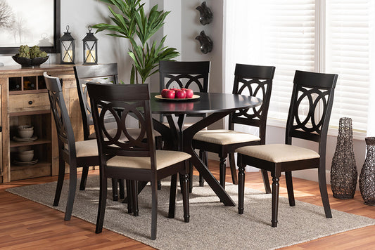 Baxton Studio Jessie Modern and Contemporary Sand Fabric Upholstered and Dark Brown Finished Wood 7-Piece Dining Set | Modishstore | Dining Sets