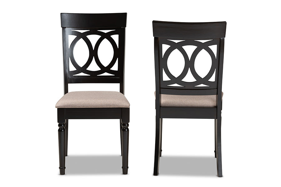 Baxton Studio Lucie Modern and Contemporary Sand Fabric Upholstered and Espresso Brown Finished Wood 2-Piece Dining Chair Set Set | Modishstore | Dining Chairs - 3