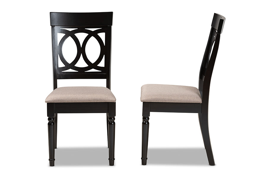Baxton Studio Lucie Modern and Contemporary Sand Fabric Upholstered and Espresso Brown Finished Wood 2-Piece Dining Chair Set Set | Modishstore | Dining Chairs - 2