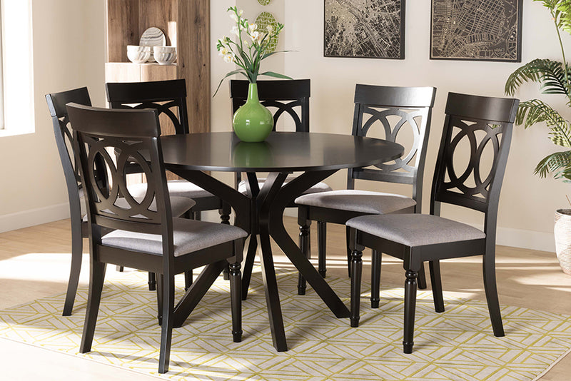 Baxton Studio Jessie Modern and Contemporary Grey Fabric Upholstered and Dark Brown Finished Wood 7-Piece Dining Set | Modishstore | Dining Sets