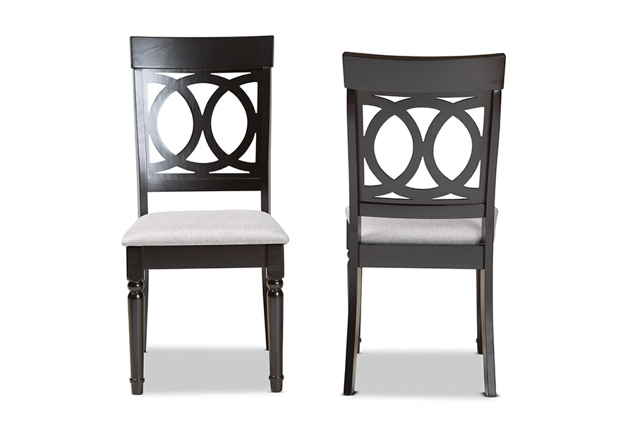 Baxton Studio Lucie Modern and Contemporary Grey Fabric Upholstered and Espresso Brown Finished Wood 2-Piece Dining Chair Set | Modishstore | Dining Chairs - 3