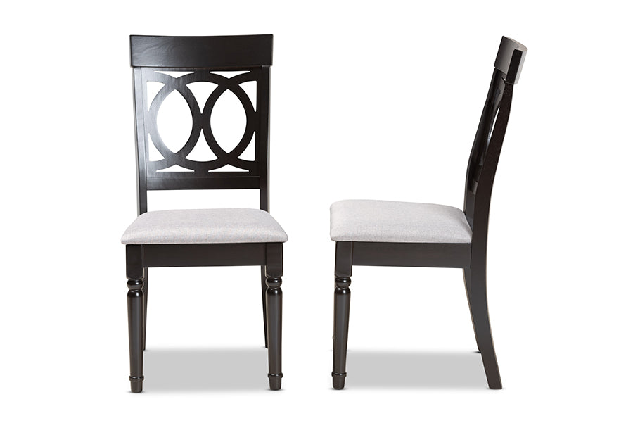 Baxton Studio Lucie Modern and Contemporary Grey Fabric Upholstered and Espresso Brown Finished Wood 2-Piece Dining Chair Set | Modishstore | Dining Chairs - 2