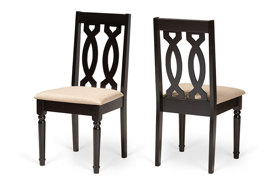 Baxton Studio Cherese Modern and Contemporary Sand Fabric Upholstered and Dark Brown Finished Wood 2-Piece Dining Chair Set | Modishstore | Dining Chairs - 4