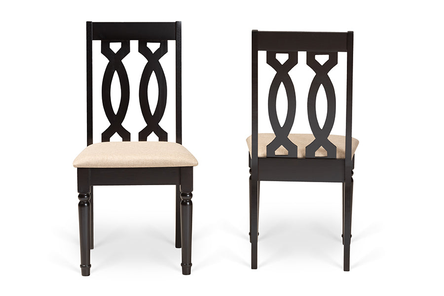 Baxton Studio Cherese Modern and Contemporary Sand Fabric Upholstered and Dark Brown Finished Wood 2-Piece Dining Chair Set | Modishstore | Dining Chairs - 3