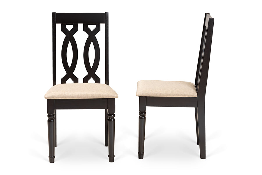 Baxton Studio Cherese Modern and Contemporary Sand Fabric Upholstered Espresso Brown Finished Wood Dining Chair Set of 4 | Modishstore | Dining Chairs - 2