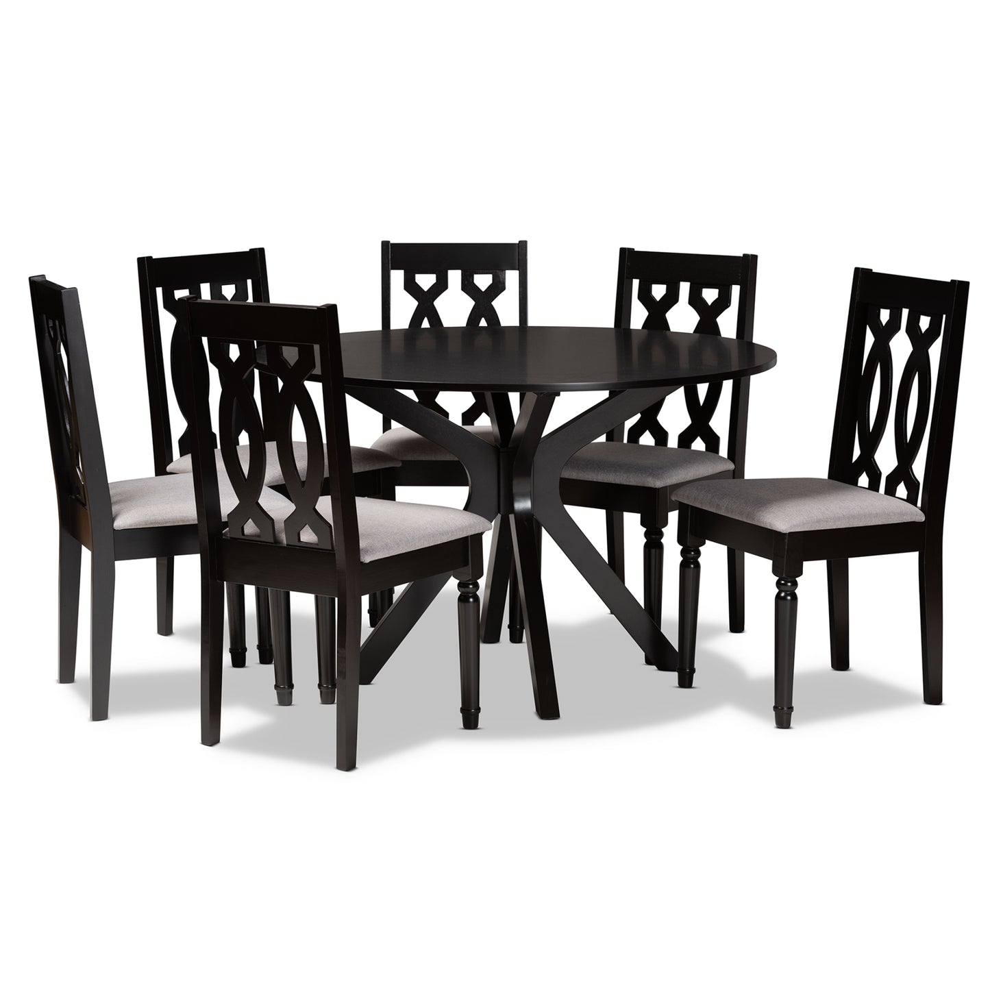 Baxton Studio Callie Modern and Contemporary Grey Fabric Upholstered and Dark Brown Finished Wood 7-Piece Dining Set | Dining Sets | Modishstore - 2