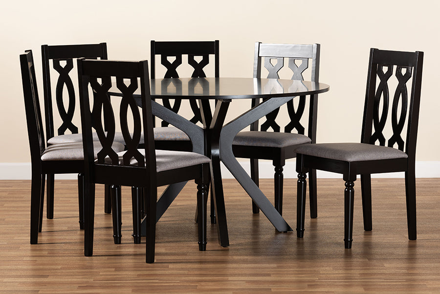 Baxton Studio Callie Modern and Contemporary Grey Fabric Upholstered and Dark Brown Finished Wood 7-Piece Dining Set | Dining Sets | Modishstore - 3