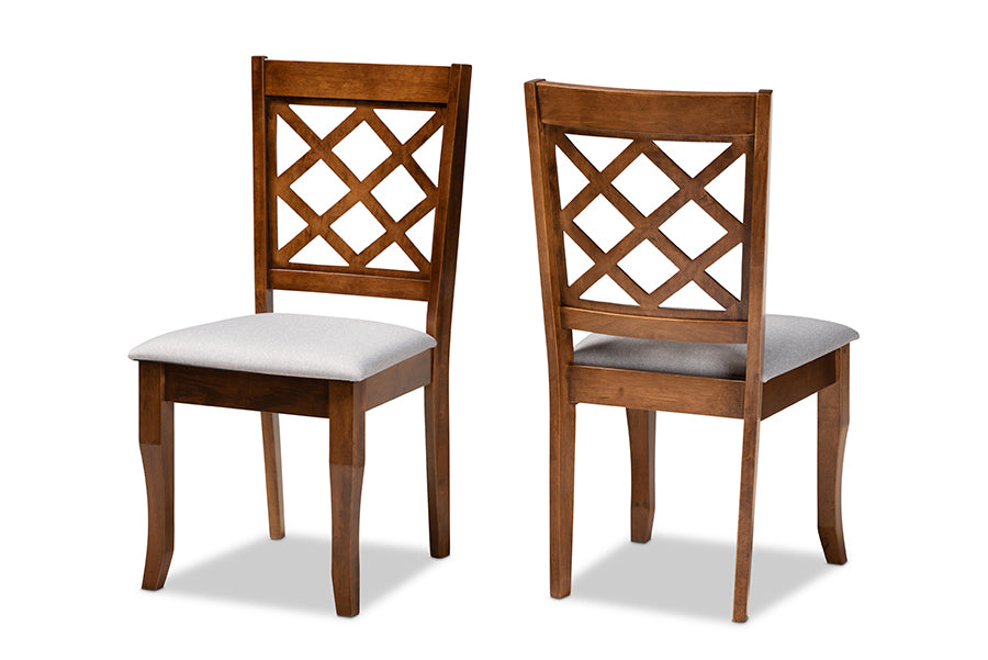 Baxton Studio Verner Modern and Contemporary Grey Fabric Upholstered Walnut Finished Wood 2-Piece Dining Chair Set | Modishstore | Dining Chairs - 4
