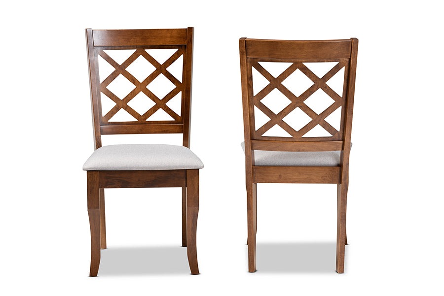 Baxton Studio Verner Modern and Contemporary Grey Fabric Upholstered Walnut Finished Wood 2-Piece Dining Chair Set | Modishstore | Dining Chairs - 3