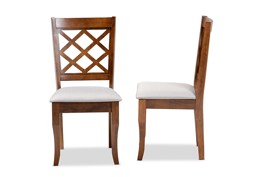 Baxton Studio Verner Modern and Contemporary Grey Fabric Upholstered Walnut Finished Wood 2-Piece Dining Chair Set | Modishstore | Dining Chairs - 2