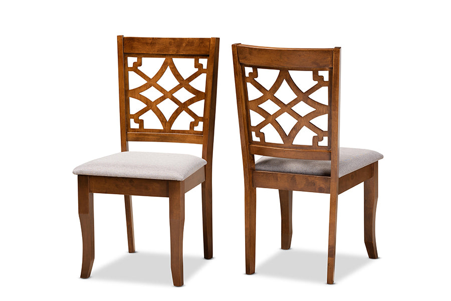 Baxton Studio Mael Modern and Contemporary Grey Fabric Upholstered and Walnut Brown Finished Wood 7-Piece Dining Set | Dining Sets | Modishstore - 11