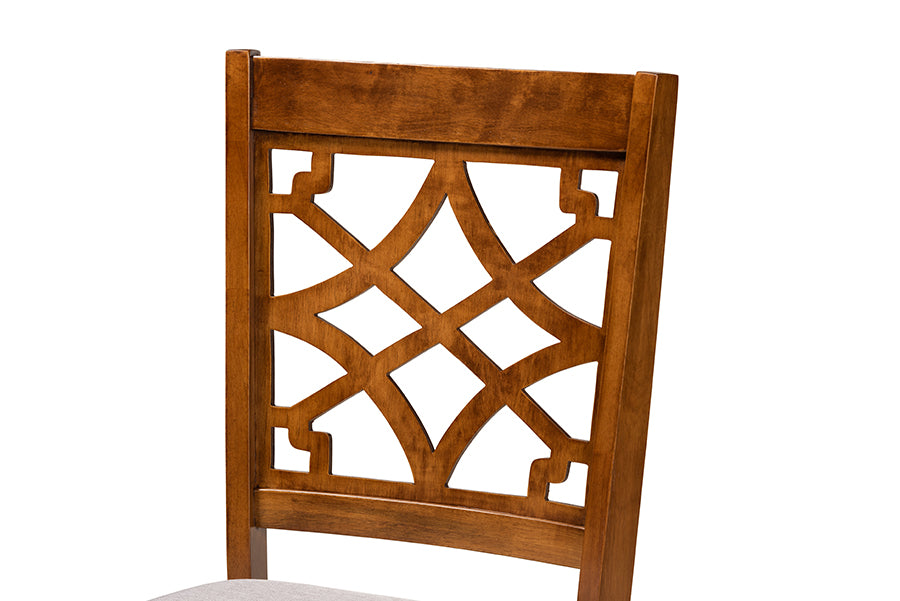 Baxton Studio Mael Modern and Contemporary Grey Fabric Upholstered and Walnut Brown Finished Wood 7-Piece Dining Set | Dining Sets | Modishstore - 8